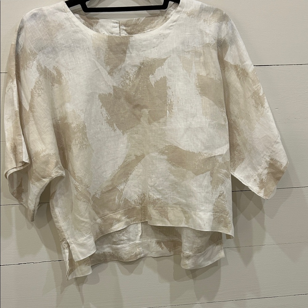 DKNY Beige and Cream Women's Linen Blouse